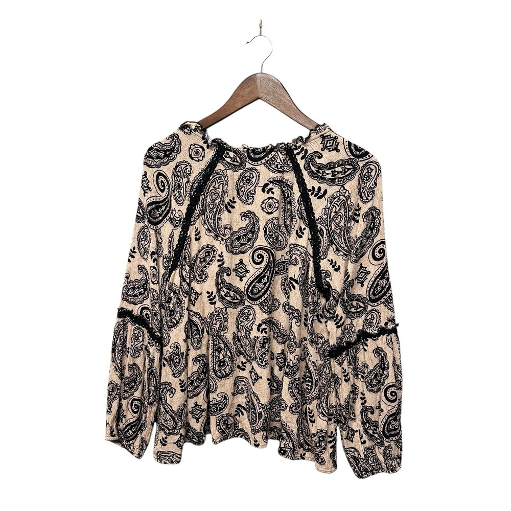 Knox Rose Womens Blouse Size XXL Brown Paisley Boho Long Sleeves Baby Doll Top - Picture 4 of 9